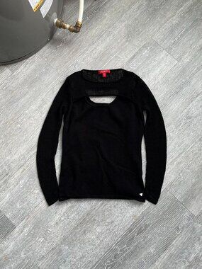 Black Guess Y2K Long-Sleeve Shirt W/ Net / Netting Details